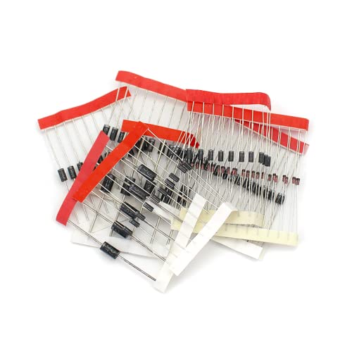 Set of 100 8 Values Rectifier Diodes Bag Assortment Kit for Arduino (25 x 1N4148, 25 x 1N4007, 10 x 1N5819, 10 x 1N5399, 10 x FR107, 10 x FR207, 5 x 1N544 08, 5x 1N5822)