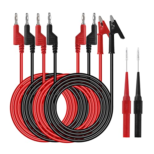 QIMEI-SHOP Test Leads Set with Crocodile Clips Cable 4 mm Banana Plug Cable Test Lead 1 m Test Probes for Digital Multimeter Electrical Testing Red and Black Pack of 6 Black Red Pack of 6