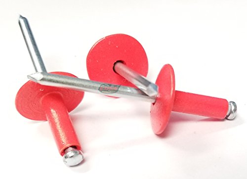 Red 3/16" Blind Pop Rivets Aluminum Large Head with Steel Mandrel Fasteners .250 - .375 Grip Range 250 Red