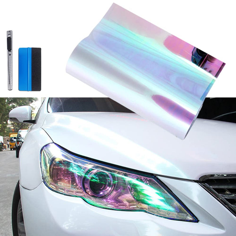 LZLRUN Extra-Wide Headlight Taillight Vinyl Tint Wrap 16 Inch x 60 Inch Roll Self Adhesive Fog Light Film Sheet Sticker Cover (Chameleon Transparent) Chameleon Transparent