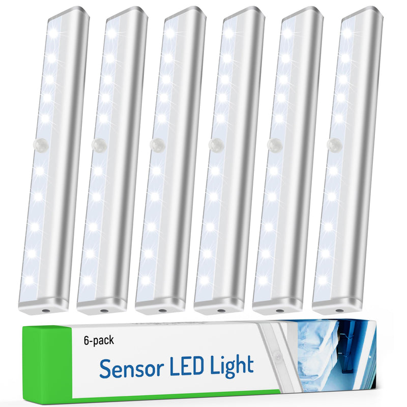 Motion Sensor LED Lights, 6 Pack Battery Operated 10 LED Motion Closet Light, Stick-On Anywhere Magnetic Night Light Bar for Closet Under Cabinet Kitchen Hallway Stairway Vanity Wardrobe White
