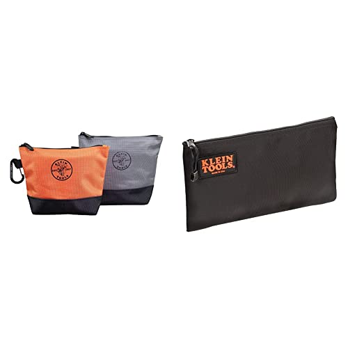 Klein Tools 55470 Utility Bag, Stand-Up Zipper Tool Bags, 2-Pack & 5139B Zipper Bag, Cordura Nylon Tool Pouch with Heavy-Duty Nylon Zipper Close, 12-1/2-Inch, Black