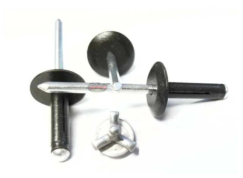 Flat Black 3/16" Pop Rivets Aluminum Large Head Exploding Banana Peel Back Fasteners .125 - .560 Grip Range 50 Flat Black