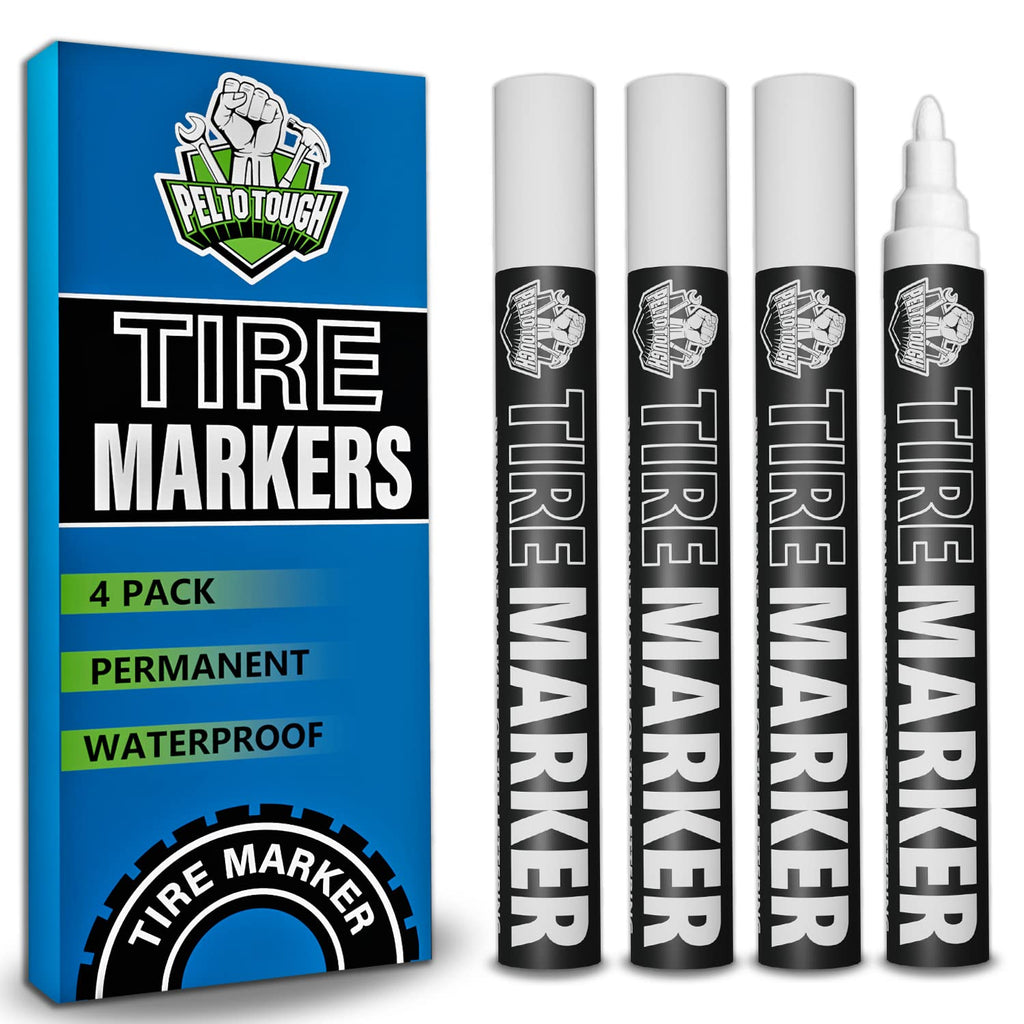 White tire Paint Marker for Car Tire Lettering - 4 Pack - Permanent Tire Paint Pens with Weatherproof Ink Designed to Last on Car Tires and Many Other Materials