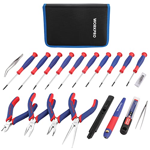 WORKPRO 33PCS Precision Repair Tool Kit, Screwdriver, Pliers Set with Pouch Blue