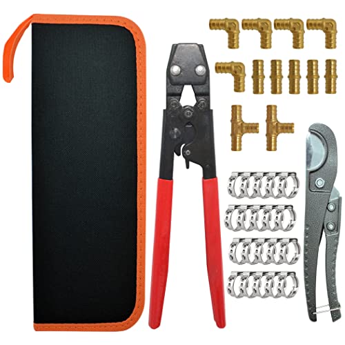 TTFLEX RV Pex Repair Kit with Cinch Tool, Pipe Cutter & 1/2" Brass Fittings PEX Tool Kit B - 1/2"
