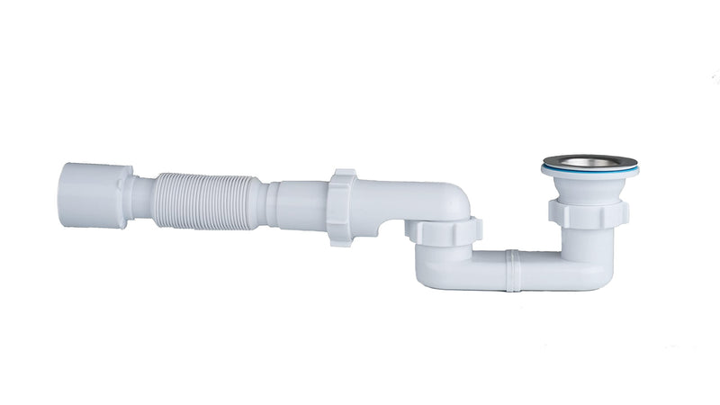 Bath Shower Drain Low Profile p Trap 1 1/2" Bath Flat Trap Kit for Acrylic bathtubs(Waste, Plastic Flexible Pipe + Trap) | Includes flexible plastic pipe and trap; fits acrylic bathtubs; 1-1/2" waste drain; easy DIY installation