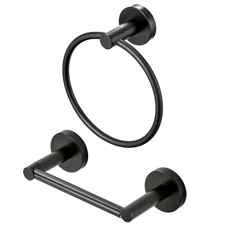 Black Toilet Paper Holder Towel Ring Matte Bathroom Accessories Set Hand Towel Holder Wall Mount Bath Hardware TP Tissue Roll Holder with Double Post Pivoting SUS304 Stainless Steel 2pc Matte Black 2 Pieces