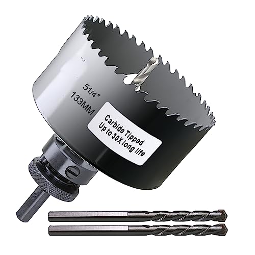 5-1/4 inch Carbide Hole Saw Bit Deep Cutting 2.36” for Multiple Material Hardy Plank Nail Embedded Wood Air Brick Up to 30X Longer Life 5-1/4"(133mm)