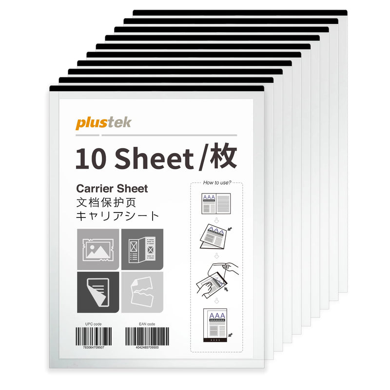 Plustek Document Carrier Sheets Pack (10 pcs) A4 / Letter Size - Protects Fragile Paper and A3 Size Document by Folding - Support Epson, Brother, Fujitsu and Canon Document Scanner