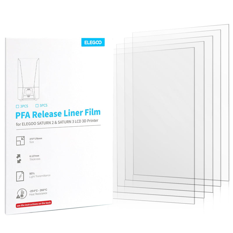 ELEGOO 5PCS PFA Release Liner Film for Saturn 2/8K/3/4/4 Ultra/4 Ultra 16K Resin 3D Printer 273x176mm, 0.127mm Thickness with Stronger Release Functionality and 92% Light Transmittance Saturn 3/4/4 Ultra/4 Ultra 16K/2/8K-5PCS
