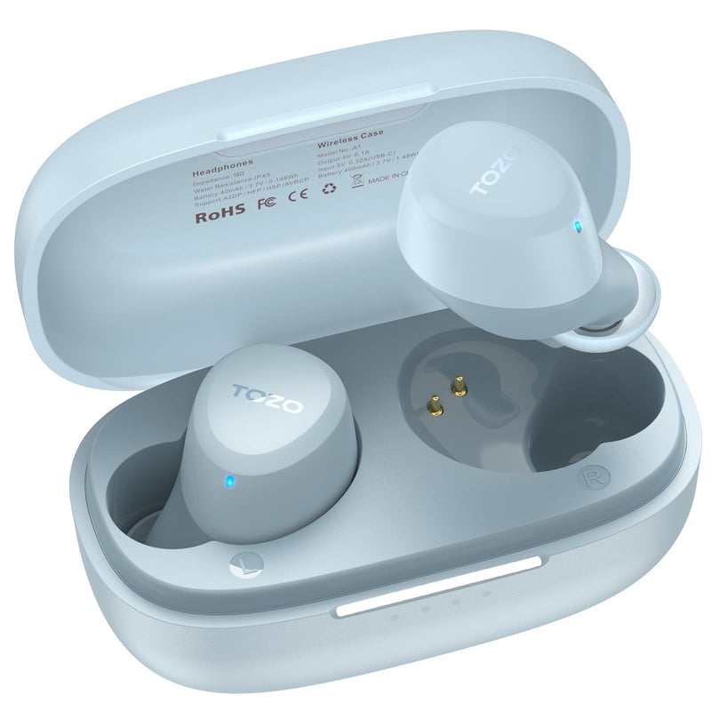 TOZO A1 Wireless Earbuds Bluetooth 5.3 Light-Weight in Ear IPX5 Waterproof Headphones 2 Mic for AI Calls, Immersive Premium Sound Bass Headset with Charging Case, 32 Presets EQ Customization via App Blue Small Classical Edition