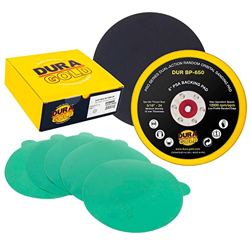 Dura-Gold 5" Gold Sanding Discs - 1000 Grit & 6" PSA DA Sander Backing Plate Pad