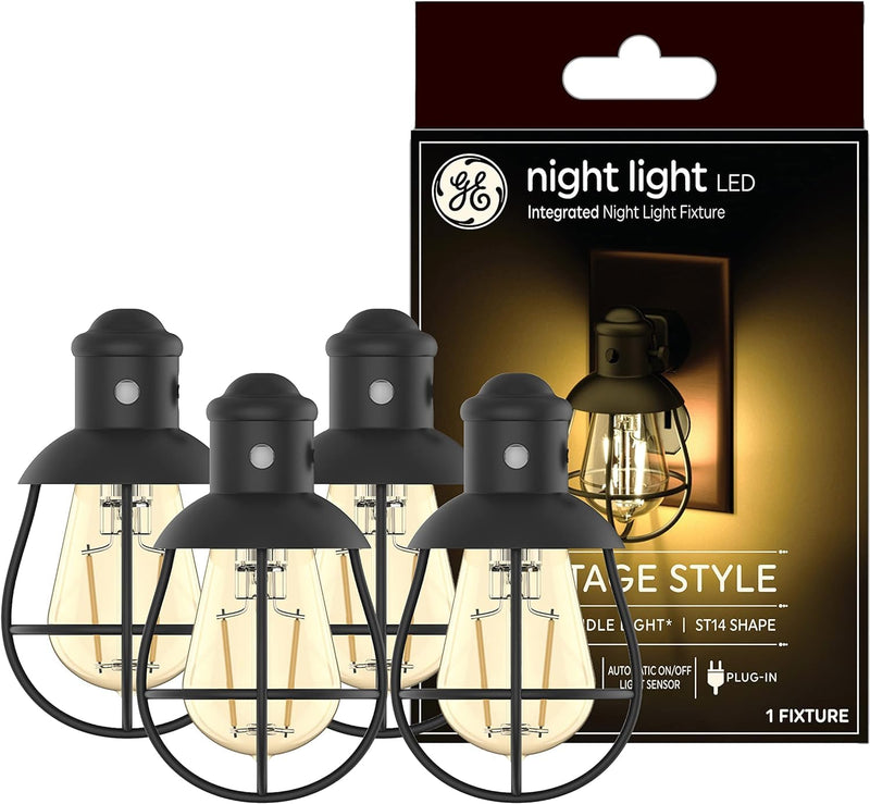 GE LED Vintage Style Night Light, Farmhouse Style Integrated LED Plug-in Fixture, Warm Candle Light (4 Pack) 10043168526569
