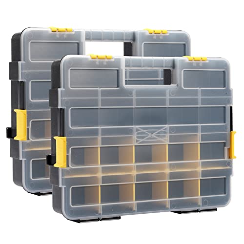 MIXPOWER 2 Pieces 34-Compartment Toolbox Organizer sets, 20 Removable Dividers, Black/Yellow, 2 Pieces Set, Excellent for Screws, Nuts, Small Parts