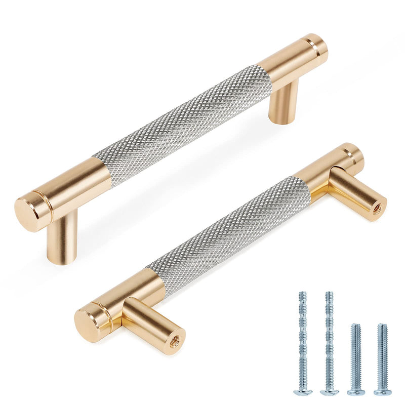 Knurled Cabinet Pulls 12 Pack, 5 Inch Long Cabinet Handles Metal Door Pulls, Kitchen Drawer Pull Knurled Dresser Handles - 3 3/4" Hole to Hole, Grey & Gold 96mm | 3-3/4 inch C/C Gray