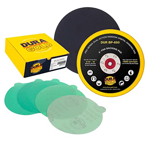 Dura-Gold 800, 1000, 1500, 2000, 3000 Grit 6" Green Film PSA Sanding Discs & 6" PSA DA Sander Backing Plate