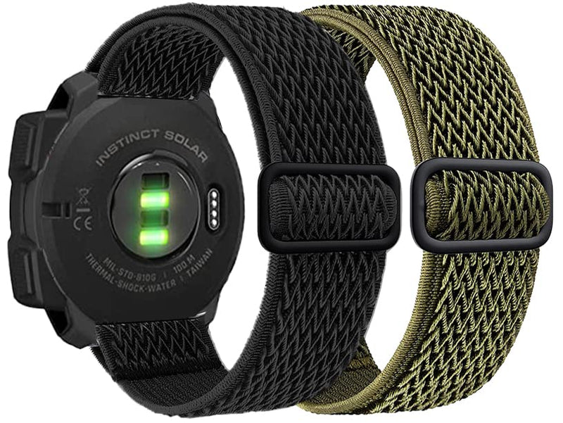 Olytop Elastic Watch Bands for Garmin Instinct/2 Solar, 22mm Soft Stretchy Nylon Ultra-Light Wristband Replacement Strap Men Women for Garmin Instinct Tactical/Esports/Solar/Tide Smartwatch Wave Black+Green