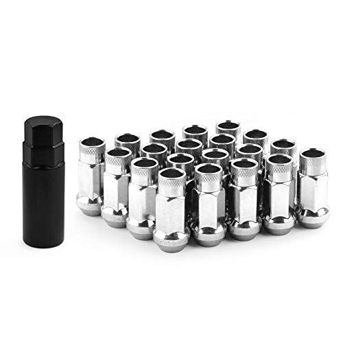 M12x1.5 Bulge Acorn Open End Wheel Nuts - 20 PCS, Silver Set with 1 Lug Nut Key for Toyota, Honda, Ford, Chevrolet, Mitsubishi, Mazda, KIA, Hyundai, Buick Sliver M12×1.5