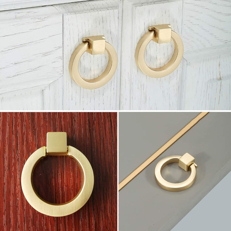 Brushed Gold Cabinet Ring Pulls, Brass Furniture Drawer Pulls Hardware Cabinet Ring Kitchen Drawer Handles Rings, 8 Packs 8 Pack
