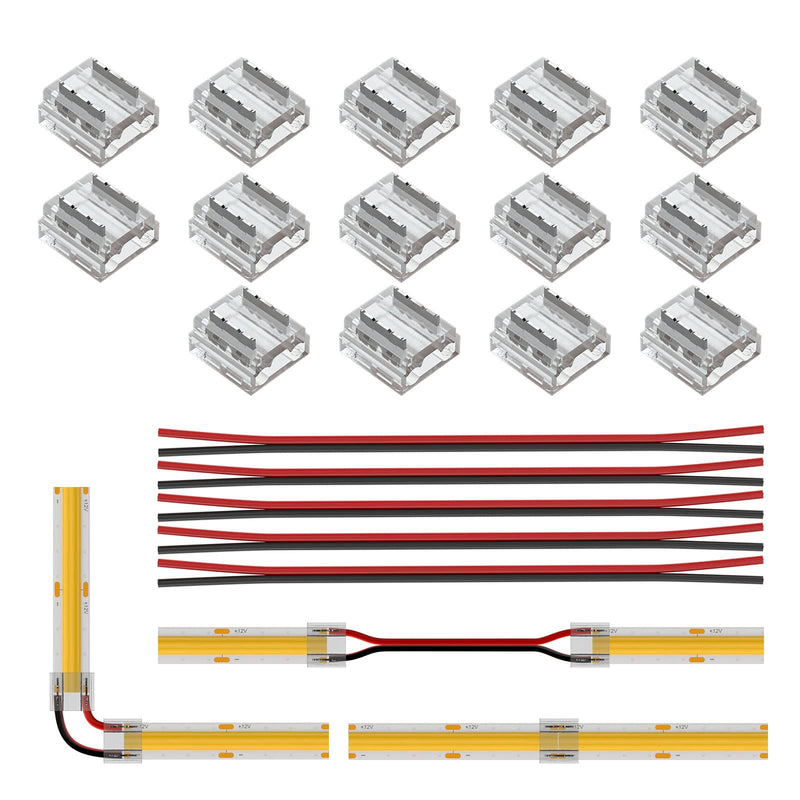 BTF-LIGHTING FCOB COB 8 mm 0.31 in Connector Kit 19 Pieces | 14 x transparent connectors, 5 x 15 cm, 20 AWG extension cable for gap-free soldering and FCOB corner connections 2pin 8mm