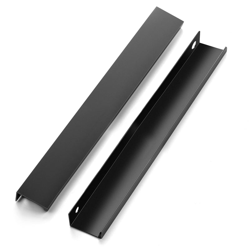 10 Pack Finger Pulls for Cabinets - 224mm/8.8in Hole Center Black Handles | 300mm/11.81" Overall Length, Edge Pulls, Concealed Tab Kitchen Drawers Pulls, Easy Install, Screws Included, Rust-Resistant 10