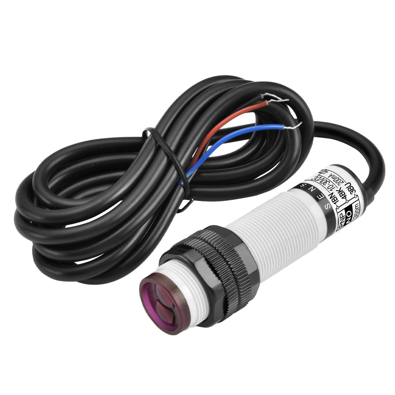 Heschen M18 Column Infrared Photoelectric Proximity Switch, Diffuse Reflection Type, E3F-DS30P1, Detection Distance 10-30cm, 10-30VDC 200mA, PNP Normally Open (NO), 3 Wires