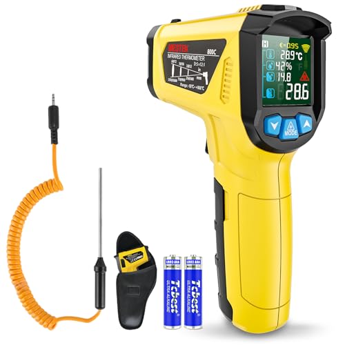Infrared Thermometer Laser MESTEK Temperature Meter with K-Probe IR Pyrometer -50°C to 800°C Contactless Color LCD Alarm Function Adjustable Emissivity for Kitchen
