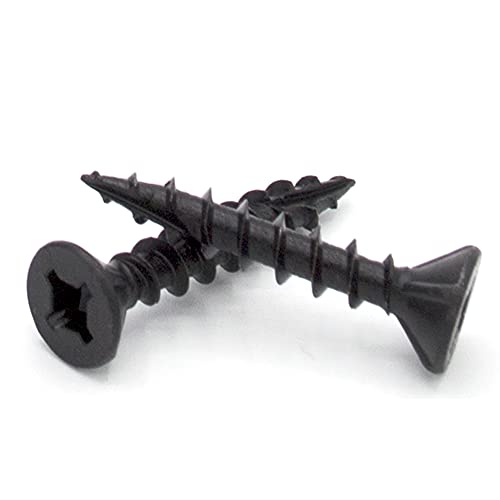 Yellowbird #8 x 1 Combo Square/Phillips Drive Flat Head - Countersinking Nibs - Deep Thread - Type 17 - Cabinet Assembly and Interior Work - Black Phosphate Wood Screw - Bit Included - 1000ct. 1000 1"
