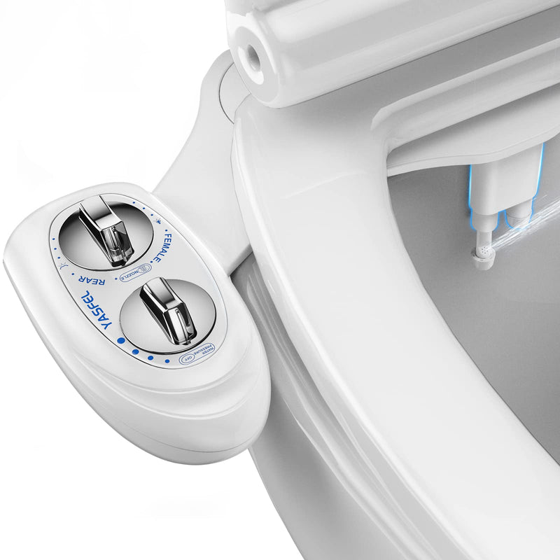 YASFEL Bidet Attachment for Toilet, Self-Cleaning Bidet Sprayer Non-Electric Dual Nozzle for Feminine/Posterior Wash Bidet Toilet Attachment with Pressure Controls (White) White
