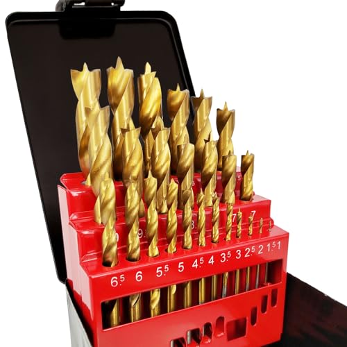 25-Piece HSS Titanium Brad Point Wood Drill Bit Set, Metric 1-13mm 25PC Brad Point