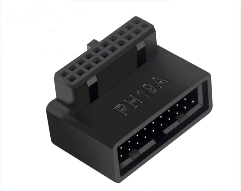 USB 3.0 90 Degree Motherboard Adapter 19 Pin/20 Pin Male to Female Extension Adapter L Turn Right Angle Socket for Desktop Motherboard (Up Angle PH19A)