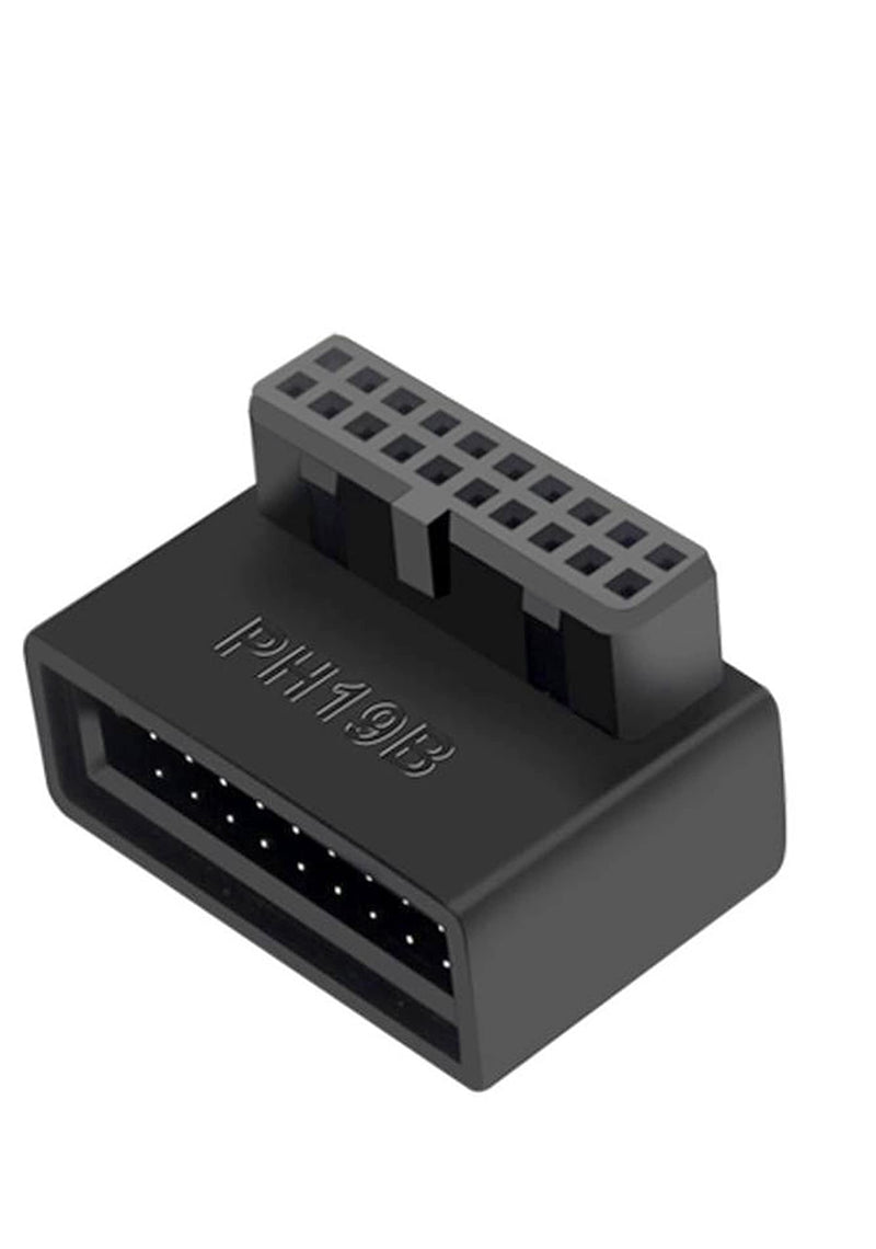 USB 3.0 90 Degree Motherboard Adapter 19 Pin/20 Pin Male to Female Extension Adapter L Turn Right Angle Socket for Desktop Motherboard (Down Angle PH19B)