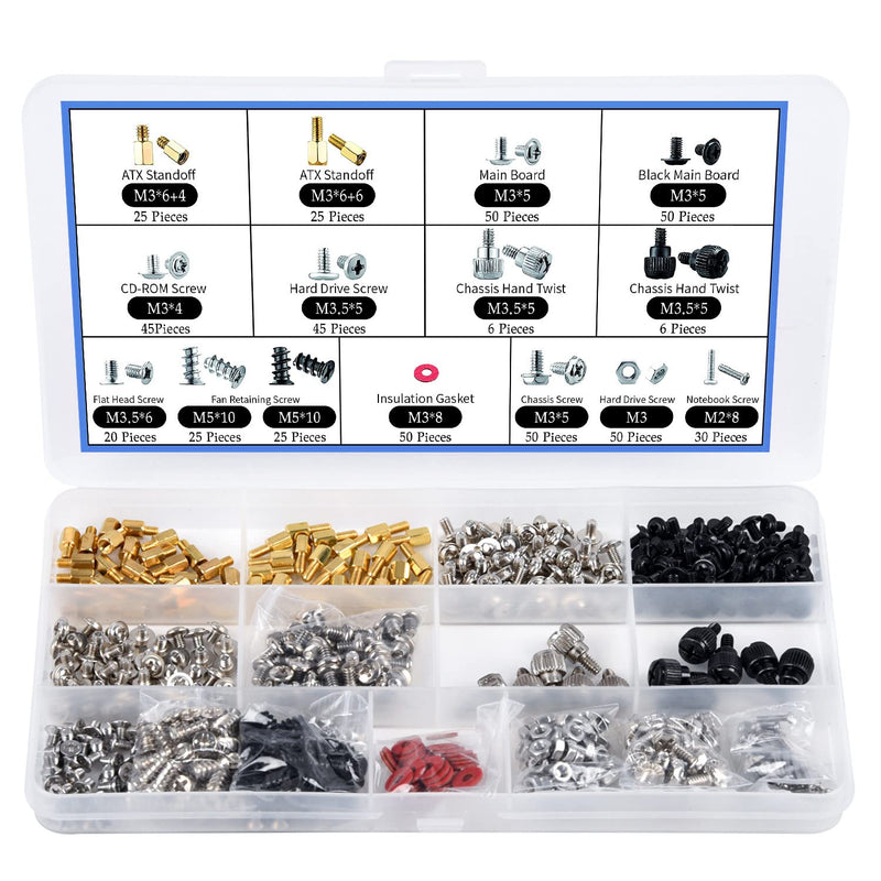 502PC Computer Motherboard Screws Kit, Motherboard Standoffs Screws for Universal HDD Hard Drive, SSD, PC Case, PC Fan, Power Supply, Graphics, CD-ROM, ATX Case, for DIY PC Installation & Repair 502PCS