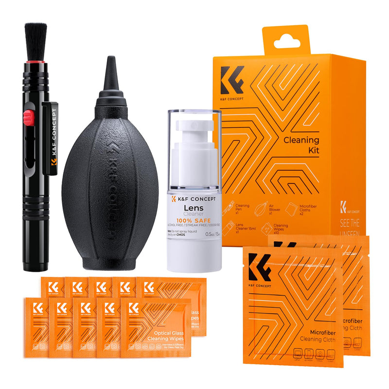 K&F Concept 15-in-1 Camera Lens Cleaning Kit with Camera Blower, Glasses Wipes*10, Cleaning Liquid, Microfiber Cleaning Cloth*2, Lens Cleaning Pen for DSLR Camera Lens Filter Cell Phones 15-1 Kit