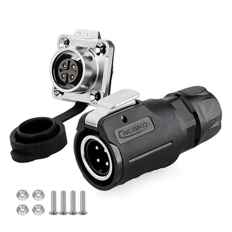 CNLINKO LP-16 Industrial Waterproof Connector IP68 Round Connector Quick Release Aviation Connector Anti-Interference Shell Aviation Connector M16 2-9 Pin Flange Socket (4 Pin) 4-Pin Four hole socket set