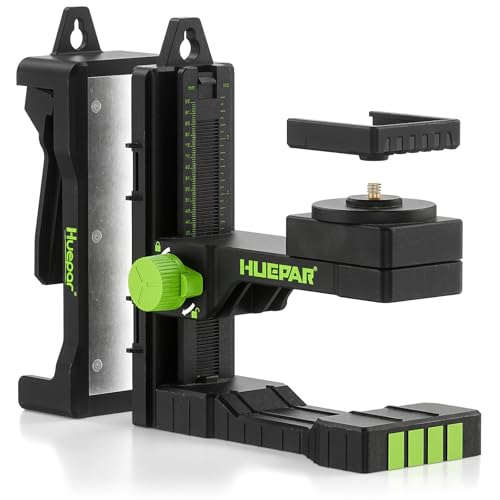 Huepar Fine-tuning Bracket Laser Level Mount, Multifunctional Magnetic Pivoting Base with Adjustable Spring Clip, 360° Rotation-alternative to a standard 1/4" and 5/8" thread & Height Adjustment-PV16+