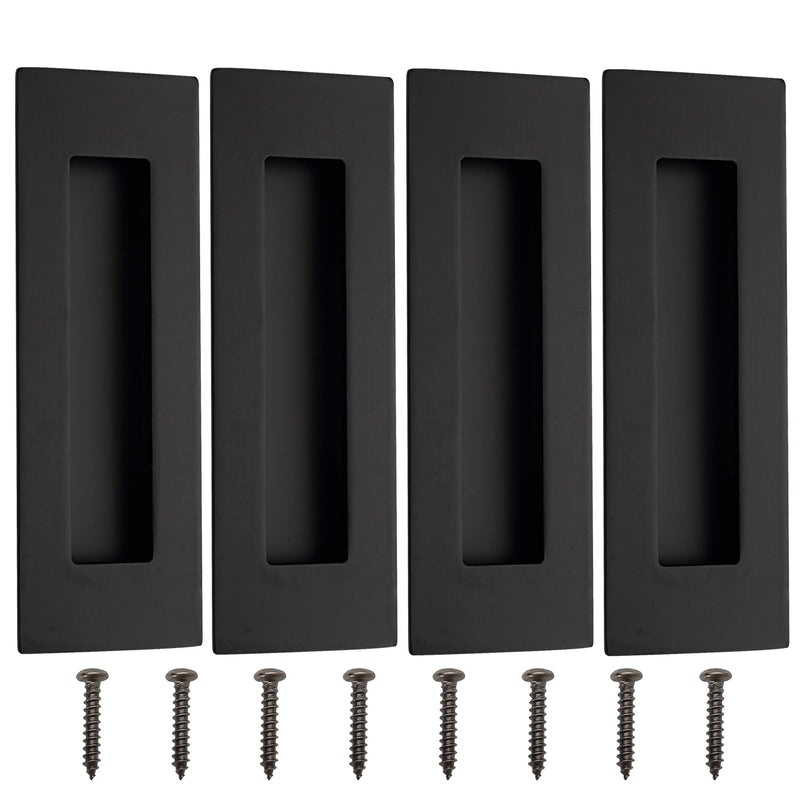Malimali Recessed Finger Flush Pulls - 6 Inch Matte Black Stainless Steel Rectangular Door Pull Hardware (4 Pack) for Pocket, Closet Sliding and Barn Door Stainless Steel Black (4 Pack)