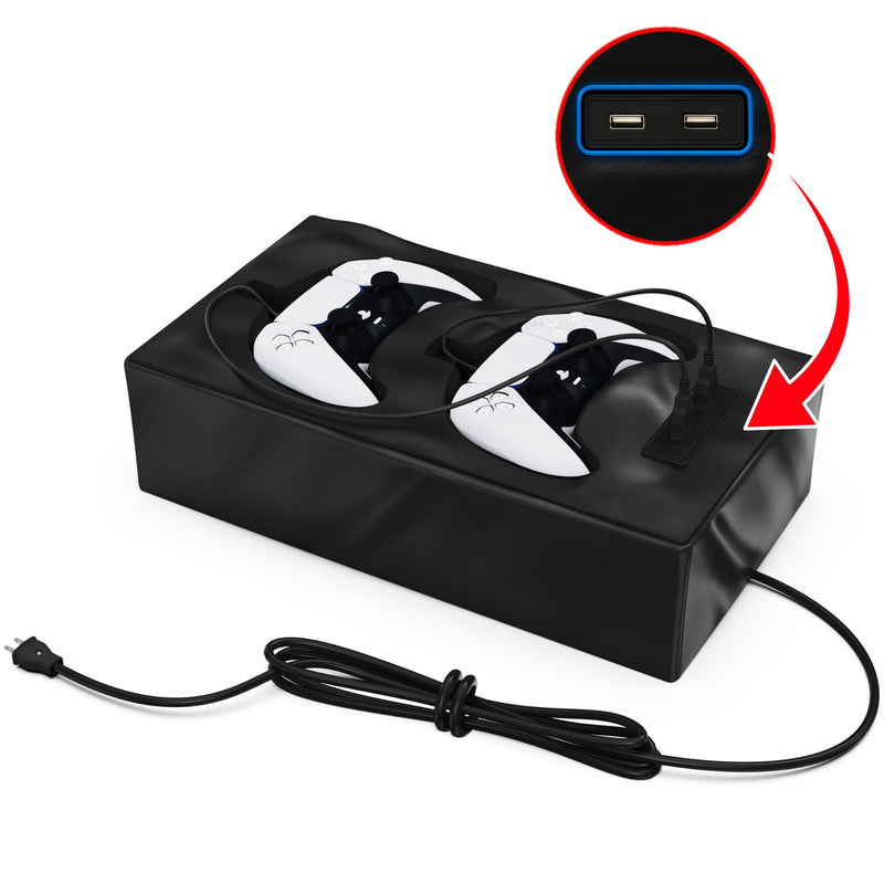 Gaming Controller Charger Docking Station for Sofa. Compatible with PS5 and PS4 Sony PlayStation Dualsense Controller. Remote Charging Station with Fast Charging Port 3DDR-USB-Small-PS5Leather-BLACK