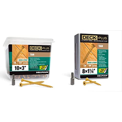 Deck Plus 48419 Wood Screws #10 x 3, Tan, 5lb Box & 48410 Wood Screws #8 x 1-1/4", Tan, 1lb Box
