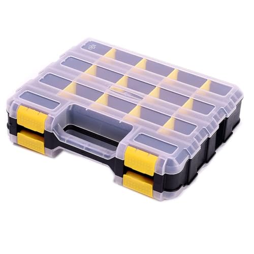 Hardware Organizer Box 34 Compartments Small Parts Organizer with Removable Dividers Durable Plastic Double Side Tools Box Screw Organizer For Nuts, Bolts, Screws, Nails, Small Hardware (Yellow) Yellow 1 PACK