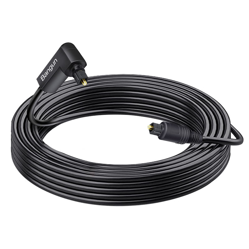 90 Degree Optical Audio Cable 60 feet, Slim Long Digital Audio Toslink Cable, 360 Degree Right Angle Fiber Optic Sound Cord for Sound Bar, TV, PS4, Xbox, Home Theater 60ft One Right Angle Plug