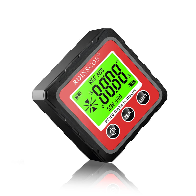 RDINSCOS Digital Angle Gauge with Strong Magnetic Base | Angle Gauge,For Woodworking,Table Saw,Mini Level Box,Replaceable Battery,LCD Display Black_red