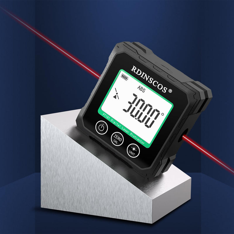 RDINSCOS Rechargeable Angle Meter Magnetic Angle Gauge | 4-Side Strong Magnetic, LCD Backlight, Protractor Inclinometer, For Woodworking, Tablesaw, Construction, Machinery Green