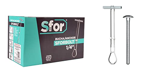 SFOR | 60 Pack 1/4" Toggle Bolt Anchor | Drywall Anchors, Drywall Screws, Wall Anchors and Screws for Drywall | Anchors with Phillips Self Tapping Screws | White, 30 anchors + 30 screws 30 Pack 1/4"