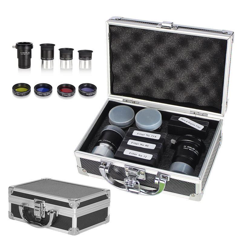 Astronomical Telescope Accessory Kit - with 3pcs Plossl Eyepieces Set, 4pcs Filter Set, a 2X Barlow Lens 8Piece