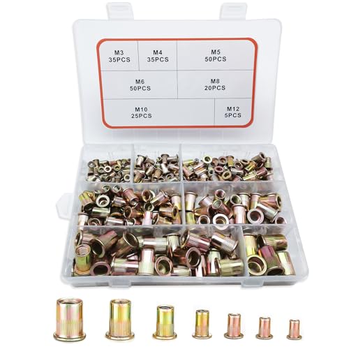 Metric Rivet Nut Kit, 220PCS Rivet Nuts Assortment Kit (M3-M12) Metric Rivet Nut Kit