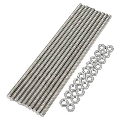 10pcs M8 x 250mm 304 Stainless Steel Fully Threaded Rod Right Hand Threads 1.25mm Pitch with 20pcs Hex Nuts M8-10pcs