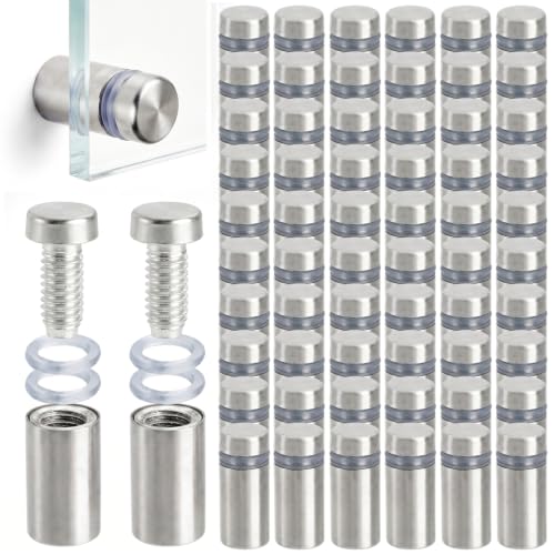 Coloch 60 Pcs Stainless Steel Standoff Screws, 1/2x1 Inch Mounting Glass Hardware Advertising Wall Standoff Sign Holders Screws for Hanging Acrylic Picture Frame, Glass Mounting, Office, Supermarket