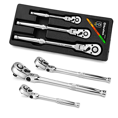 DURATECH 3-Piece Flex-Head Ratchet Set, 1/4", 3/8", 1/2" Drive